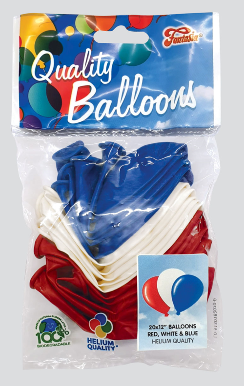 Pack of 20 12" Red/White/Blue Balloons