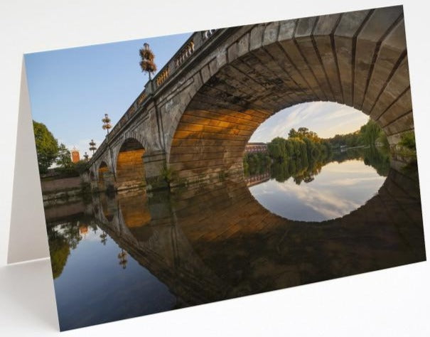 Welsh Bridge reflected in the River Severn Blank Shrewsbury Greetings Card