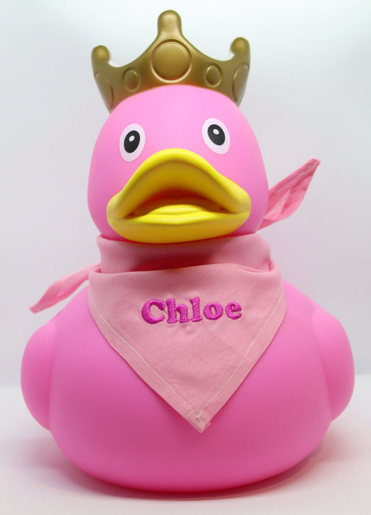 XXL Pink Rubber Duck with Crown and Embroidered Bandana, 25 cm By Lilalu