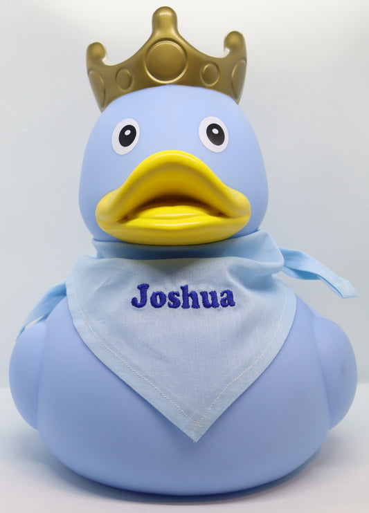 XXL Blue Rubber Duck with Crown and Embroidered Bandana, 25 cm By Lilalu