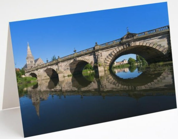 English Bridge reflected in the River Severn Blank Shrewsbury Greetings Card