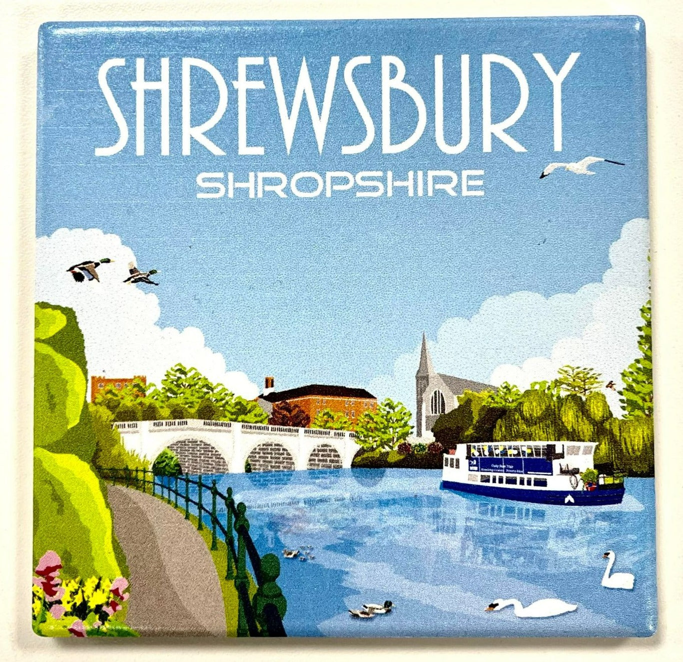 Ceramic Coaster Shrewsbury Retro Design