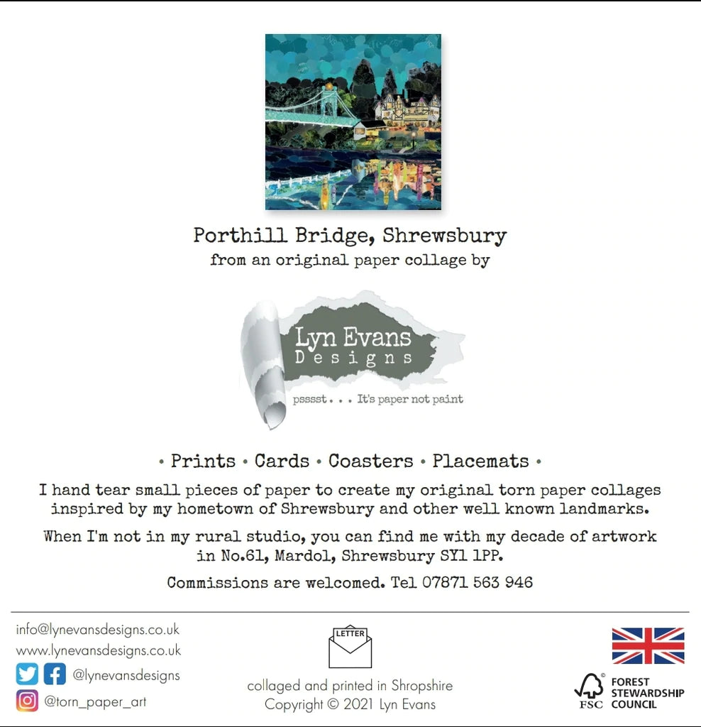 Porthill Bridge Shrewsbury Greetings Card Designed by Lyn Evans