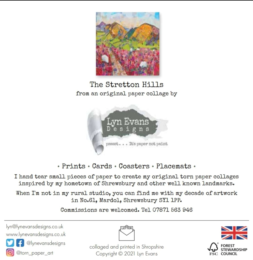 Stretton Hills Shropshire Greetings Card Designed by Lyn Evans