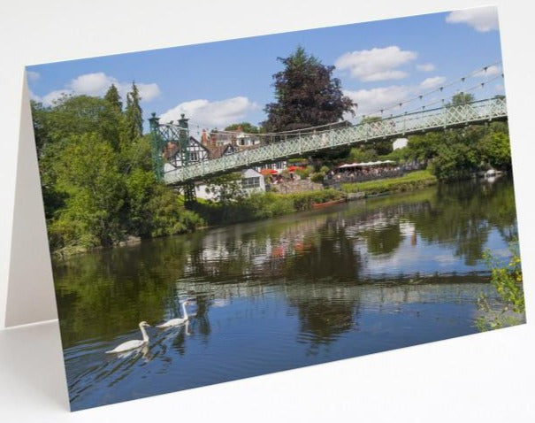 Swans near Porthill Bridge Blank Shrewsbury Greetings Card